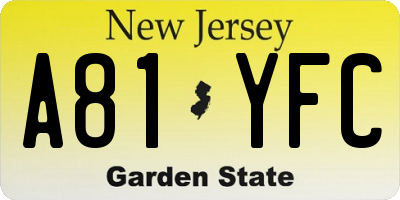 NJ license plate A81YFC