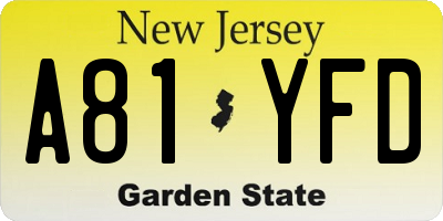 NJ license plate A81YFD