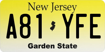 NJ license plate A81YFE