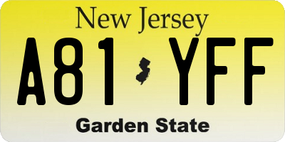 NJ license plate A81YFF