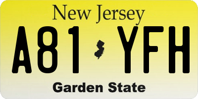 NJ license plate A81YFH