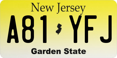 NJ license plate A81YFJ