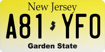 NJ license plate A81YFO