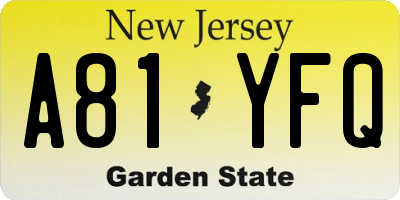 NJ license plate A81YFQ