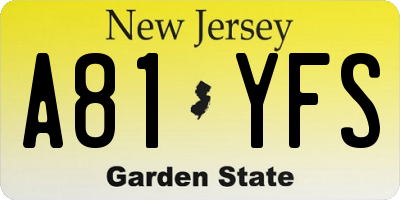 NJ license plate A81YFS