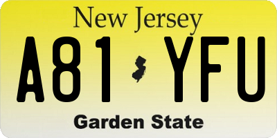 NJ license plate A81YFU