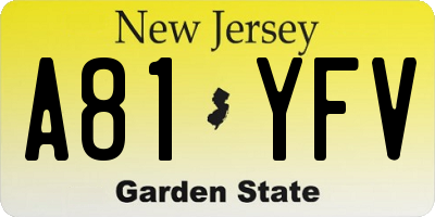 NJ license plate A81YFV