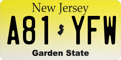 NJ license plate A81YFW