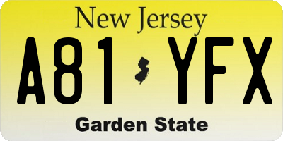NJ license plate A81YFX