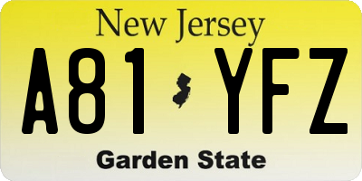 NJ license plate A81YFZ
