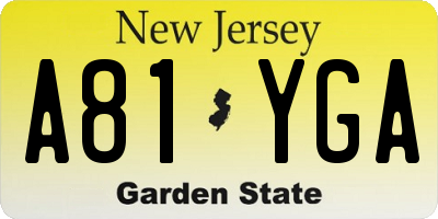 NJ license plate A81YGA