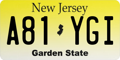 NJ license plate A81YGI
