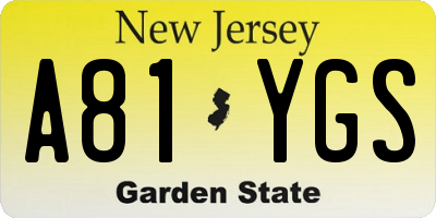 NJ license plate A81YGS