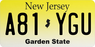 NJ license plate A81YGU