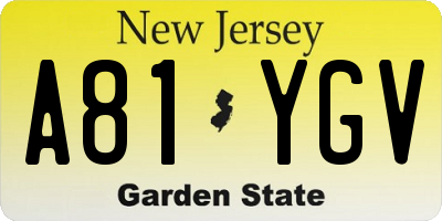 NJ license plate A81YGV