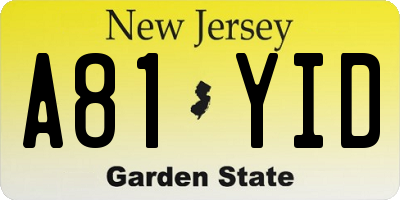 NJ license plate A81YID