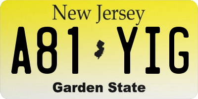 NJ license plate A81YIG
