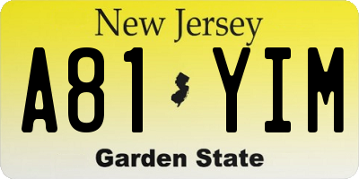 NJ license plate A81YIM