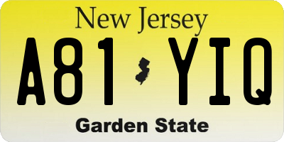 NJ license plate A81YIQ