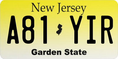 NJ license plate A81YIR