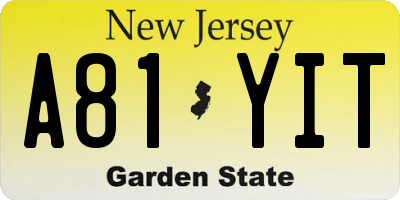 NJ license plate A81YIT