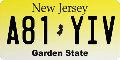 NJ license plate A81YIV