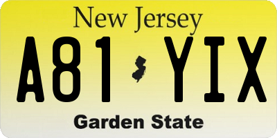 NJ license plate A81YIX
