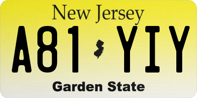 NJ license plate A81YIY