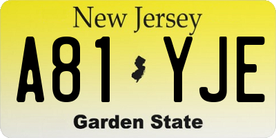 NJ license plate A81YJE