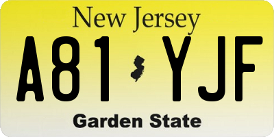 NJ license plate A81YJF