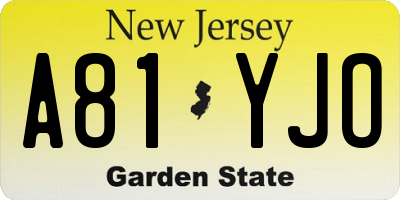 NJ license plate A81YJO