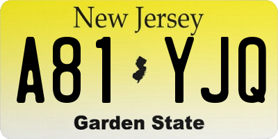 NJ license plate A81YJQ