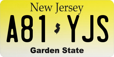 NJ license plate A81YJS