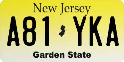 NJ license plate A81YKA