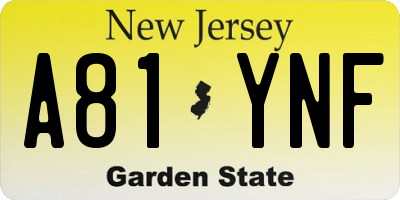 NJ license plate A81YNF