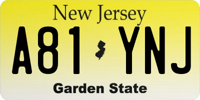 NJ license plate A81YNJ