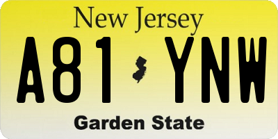 NJ license plate A81YNW