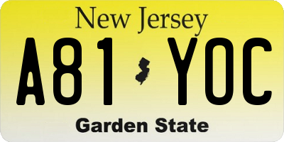 NJ license plate A81YOC