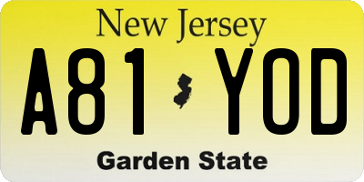 NJ license plate A81YOD
