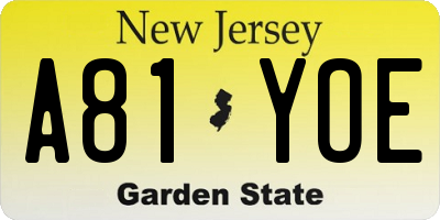 NJ license plate A81YOE