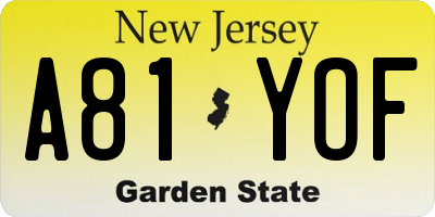 NJ license plate A81YOF