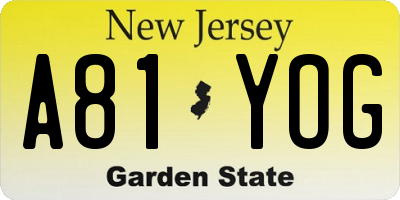 NJ license plate A81YOG