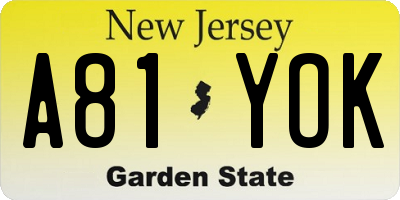 NJ license plate A81YOK