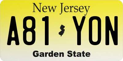 NJ license plate A81YON
