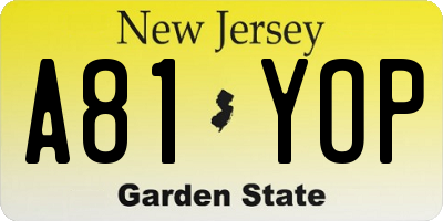 NJ license plate A81YOP