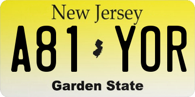 NJ license plate A81YOR