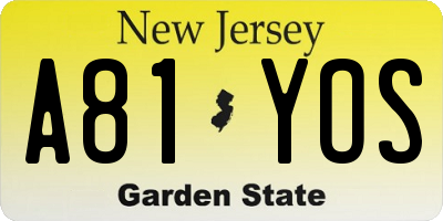 NJ license plate A81YOS