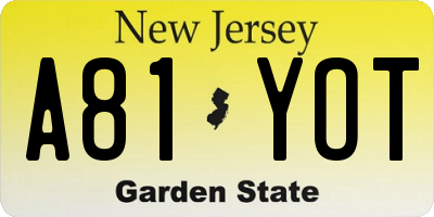 NJ license plate A81YOT