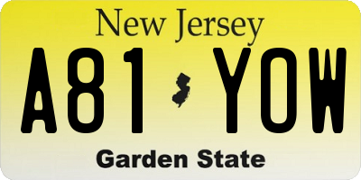 NJ license plate A81YOW