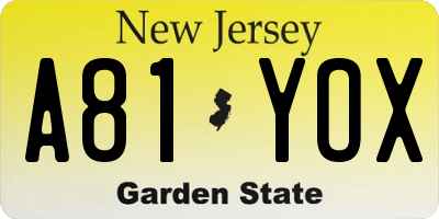 NJ license plate A81YOX